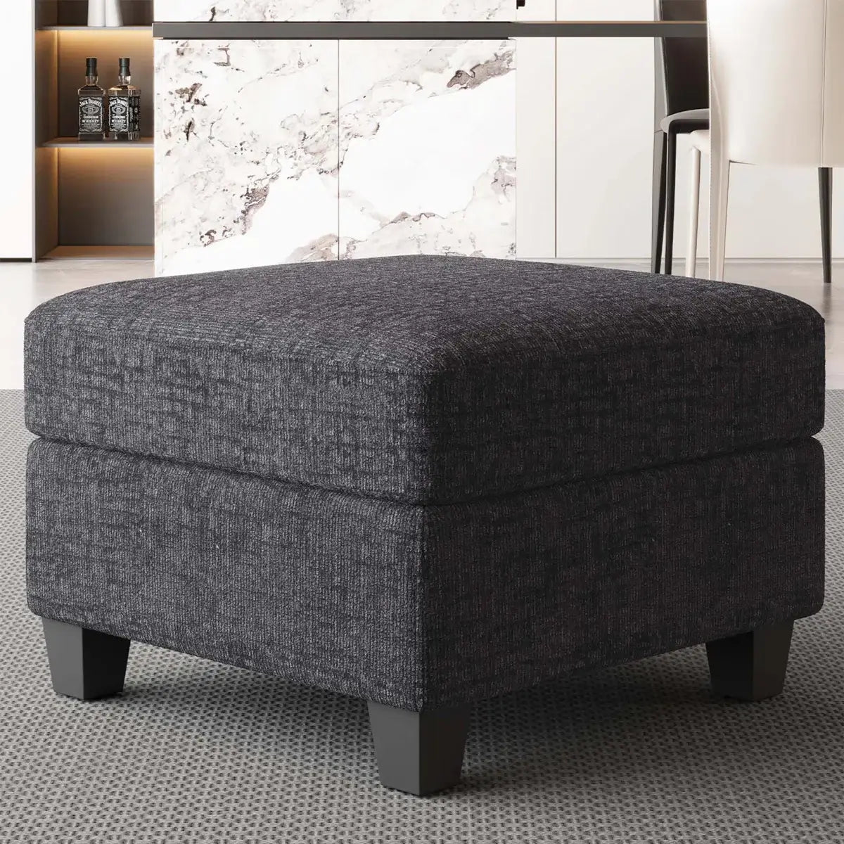 26" Gray and Black Chenille Storage Ottoman - Homeroots - Flyclothing LLC