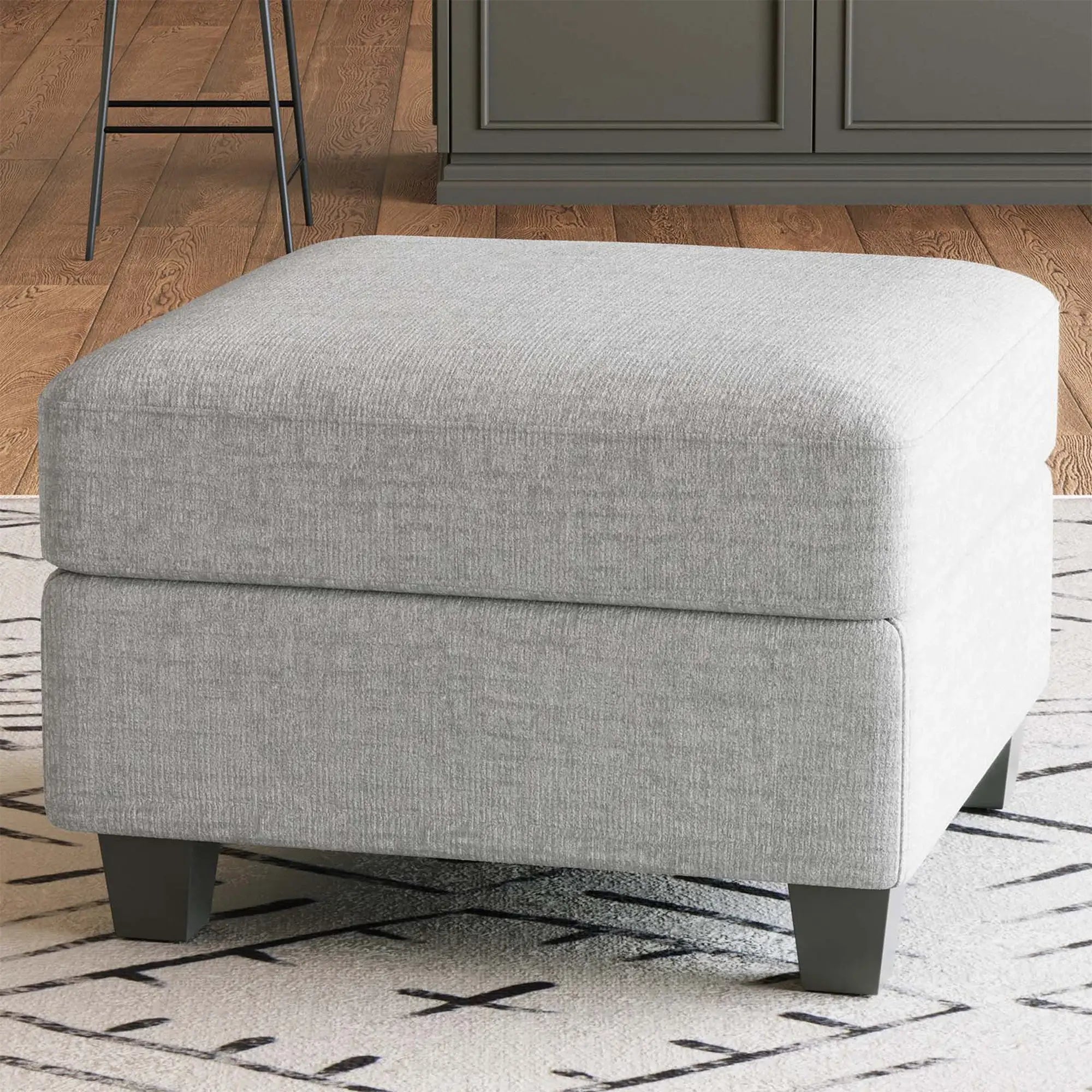 26" Light Gray and Black Chenille Storage Ottoman - Homeroots - Flyclothing LLC