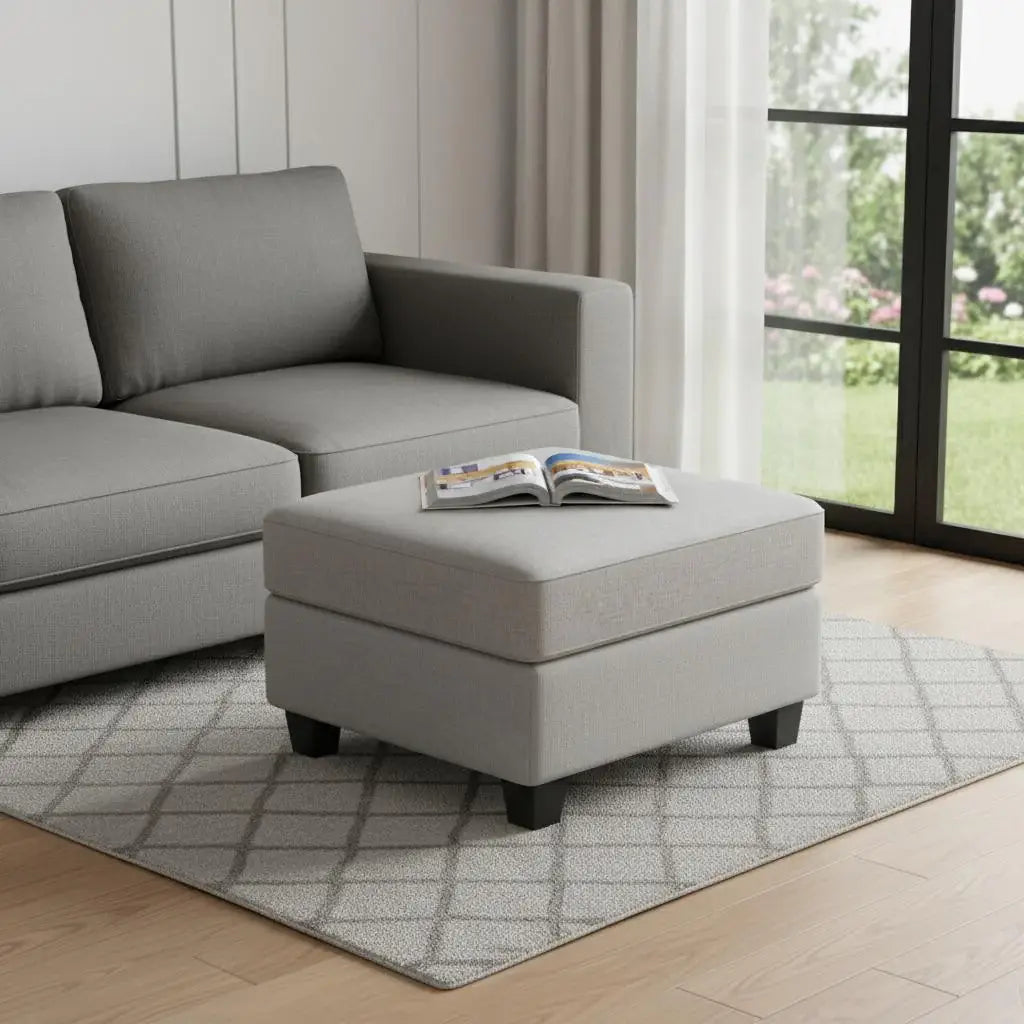 26" Light Gray and Black Chenille Storage Ottoman - Homeroots - Flyclothing LLC