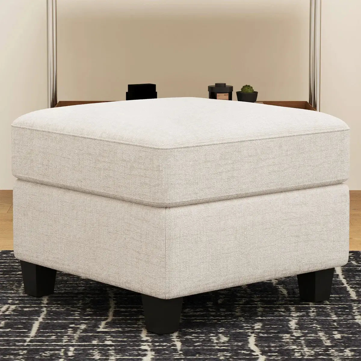 26" Beige and Black Chenille Storage Ottoman - Homeroots - Flyclothing LLC