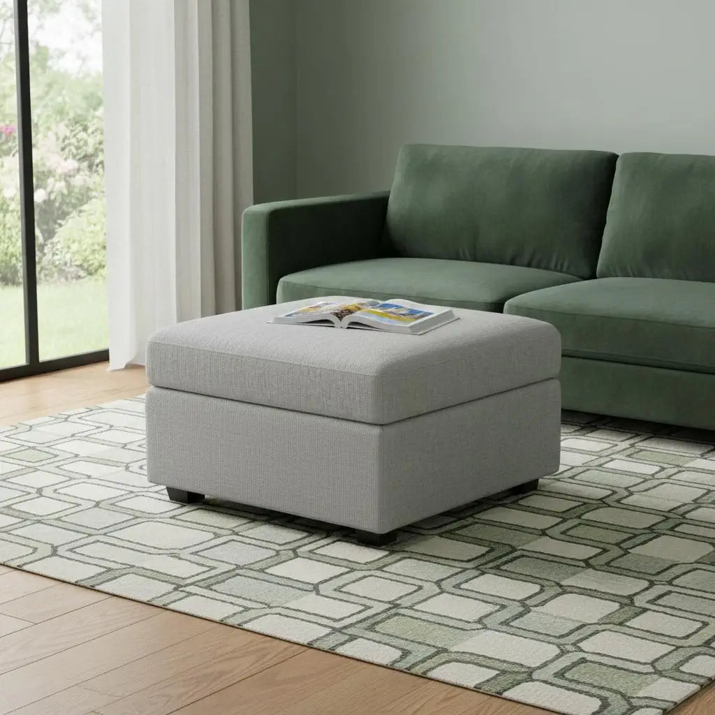 30" Light Gray and Black Chenille Storage Ottoman - Homeroots - Flyclothing LLC