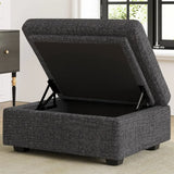 30" Gray and Black Chenille Storage Ottoman - Homeroots - Flyclothing LLC