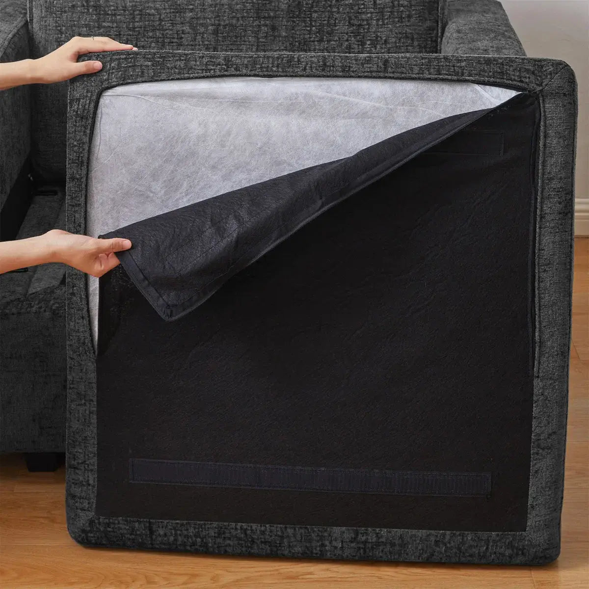 30" Gray and Black Chenille Storage Ottoman - Homeroots - Flyclothing LLC