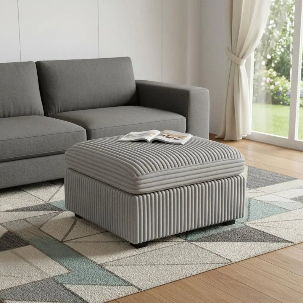 30" Gray and Black Corduroy Storage Ottoman - Homeroots - Flyclothing LLC