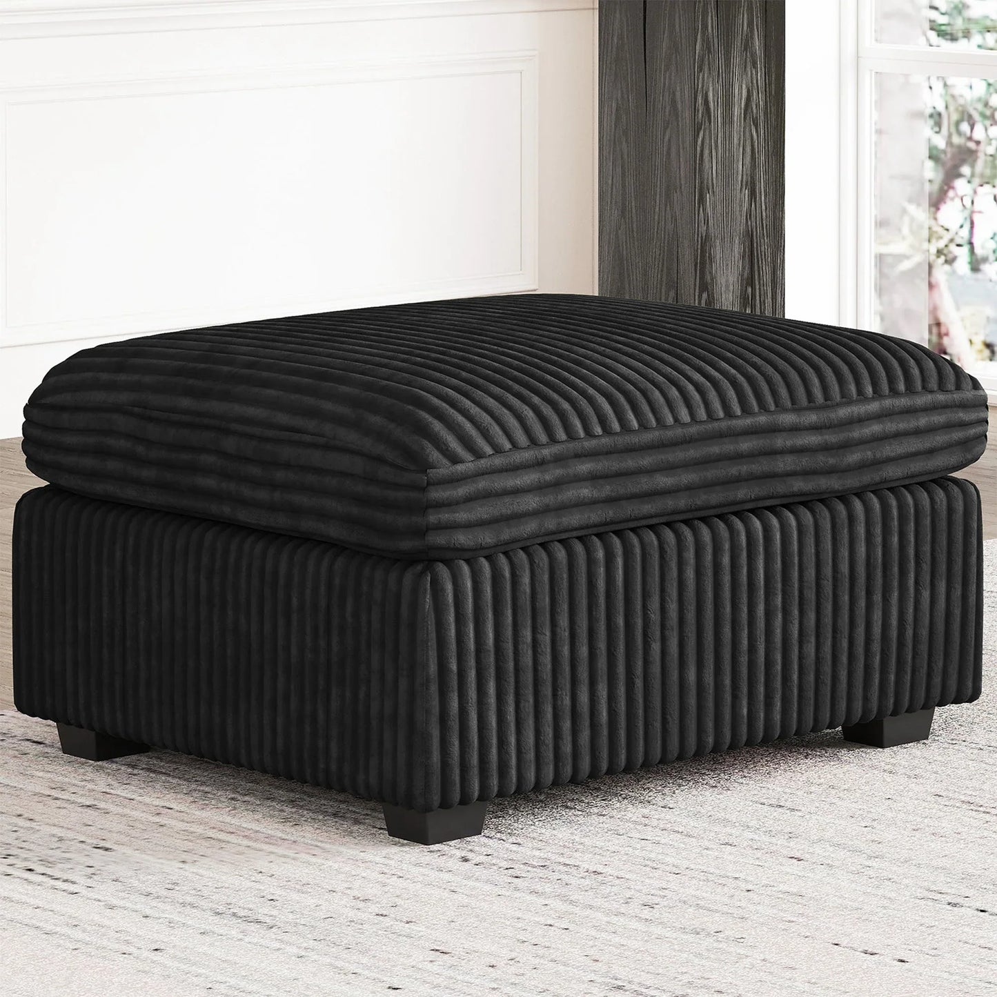 30" Black Corduroy Storage Ottoman