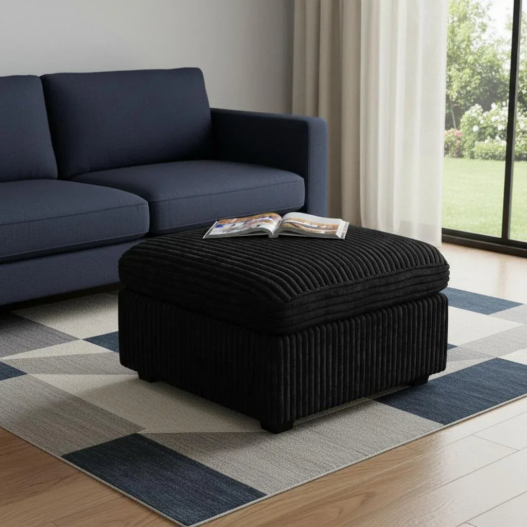 30" Black Corduroy Storage Ottoman