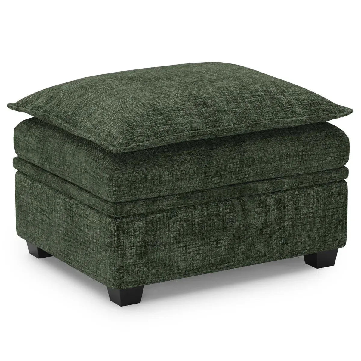 30" Green and Black Chenille Storage Ottoman