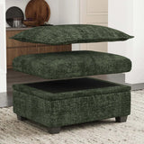 30" Green and Black Chenille Storage Ottoman