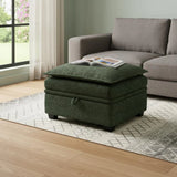 30" Green and Black Chenille Storage Ottoman
