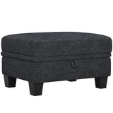29" Gray and Black Chenille Storage Ottoman