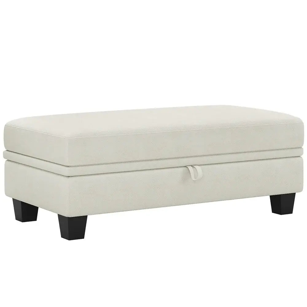 46" Beige and Black Chenille Storage Ottoman - Homeroots - Flyclothing LLC