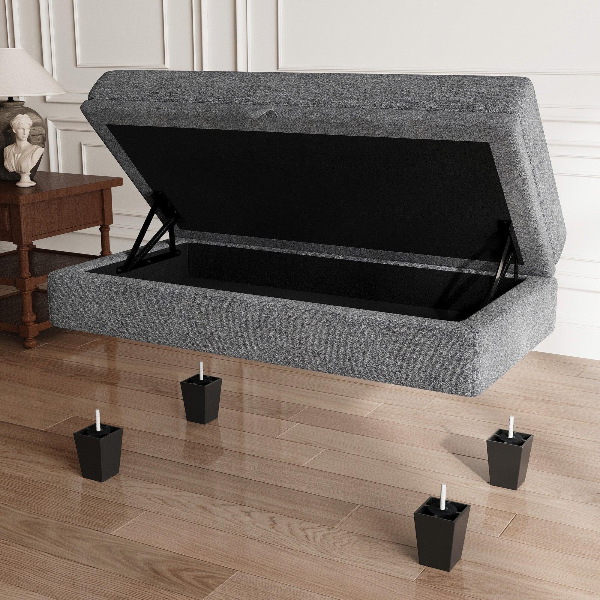 46" Light Gray and Black Chenille Storage Ottoman