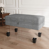 46" Light Gray and Black Chenille Storage Ottoman