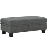 46" Light Gray and Black Chenille Storage Ottoman