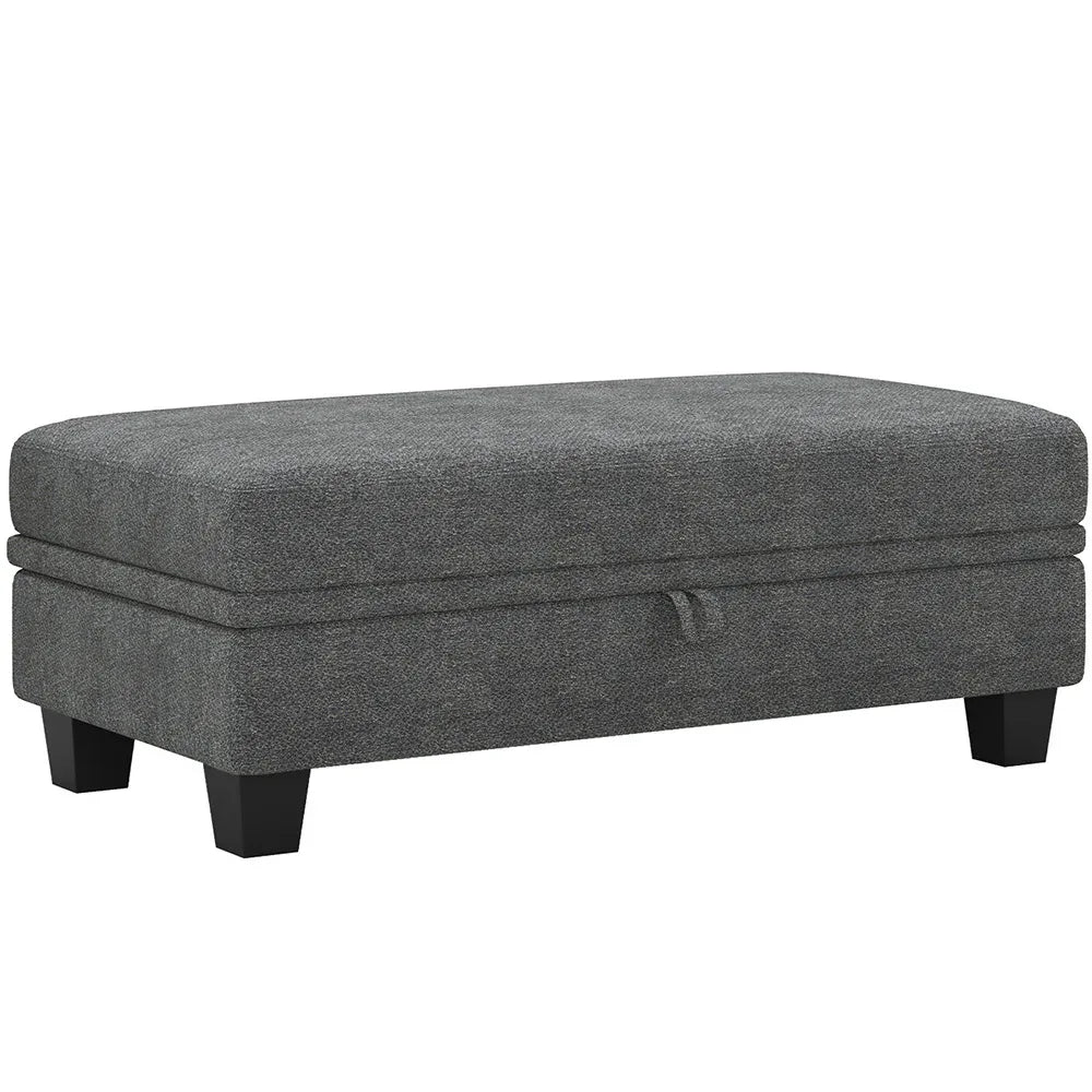 46" Light Gray and Black Chenille Storage Ottoman