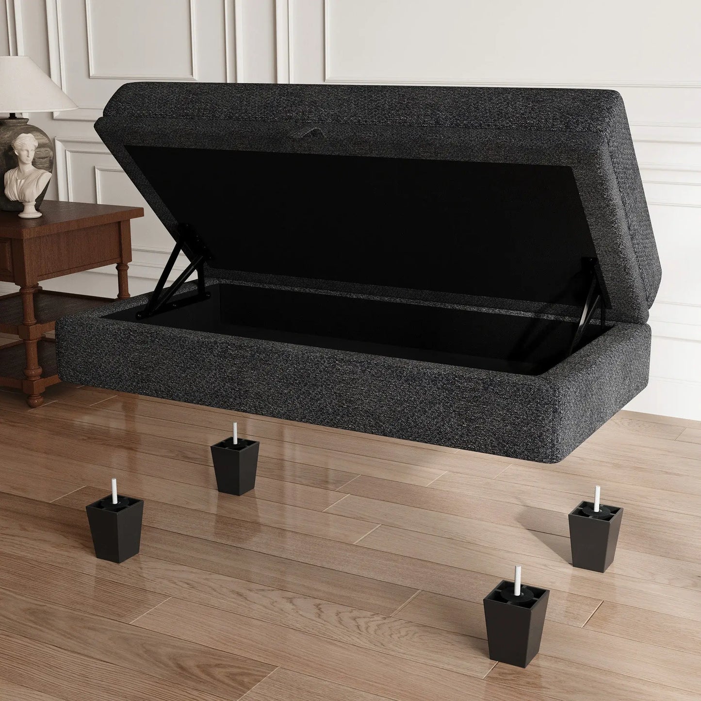 46" Gray and Black Chenille Storage Ottoman - Homeroots - Flyclothing LLC