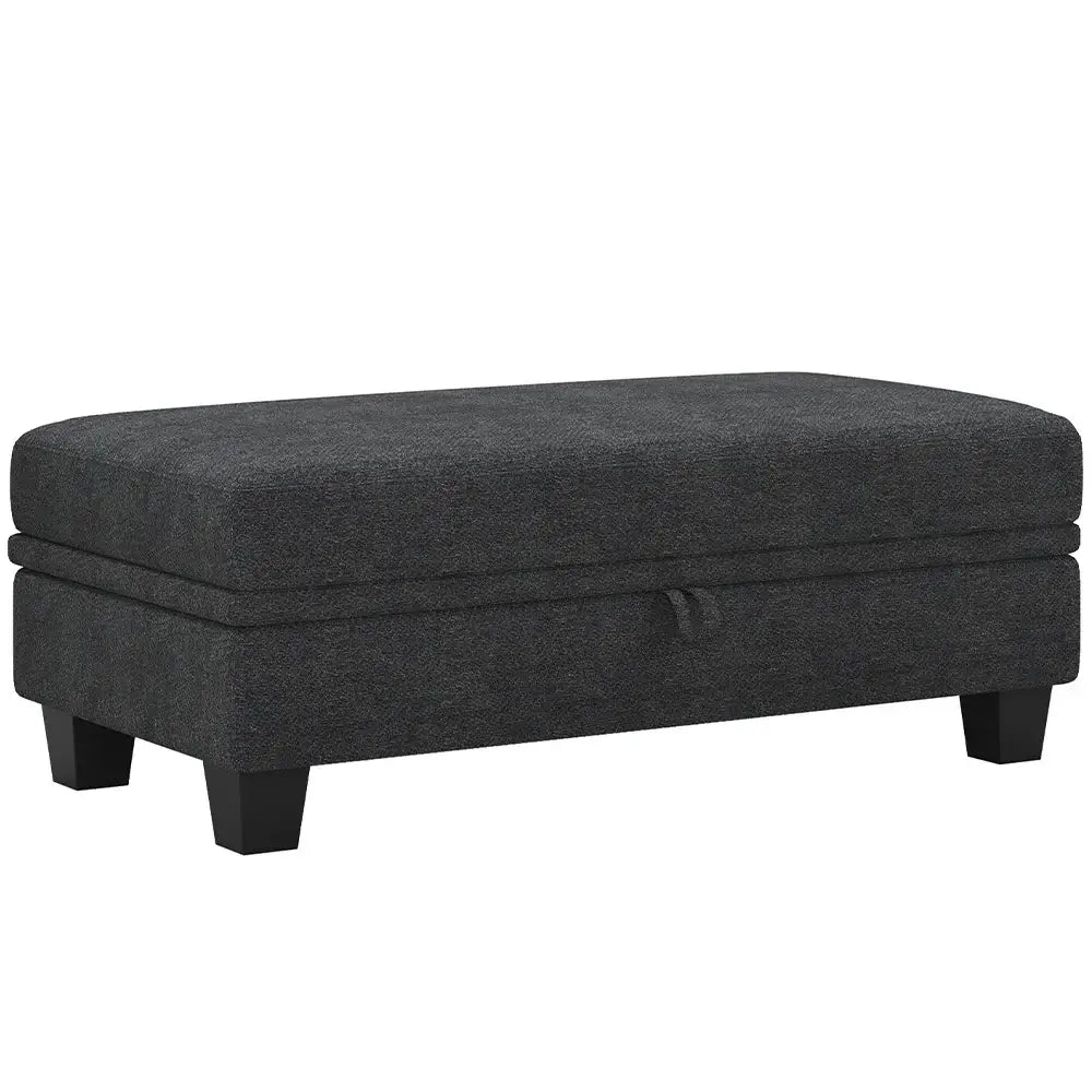 46" Gray and Black Chenille Storage Ottoman - Homeroots - Flyclothing LLC
