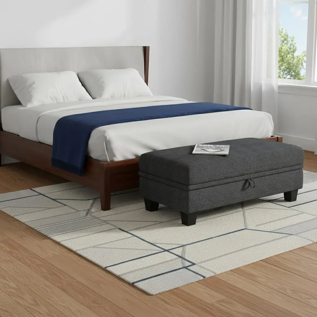 46" Gray and Black Chenille Storage Ottoman - Homeroots - Flyclothing LLC