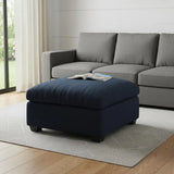 32" Blue and Black Velvet Ottoman - Homeroots - Flyclothing LLC