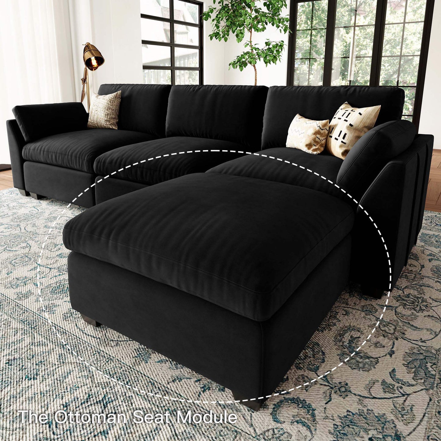 32" Black Velvet Ottoman - Homeroots - Flyclothing LLC