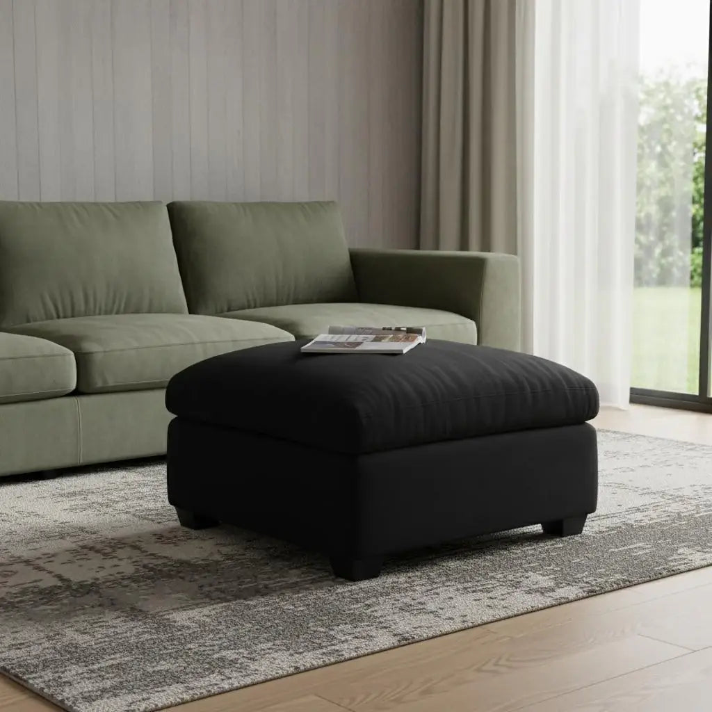 32" Black Velvet Ottoman - Homeroots - Flyclothing LLC
