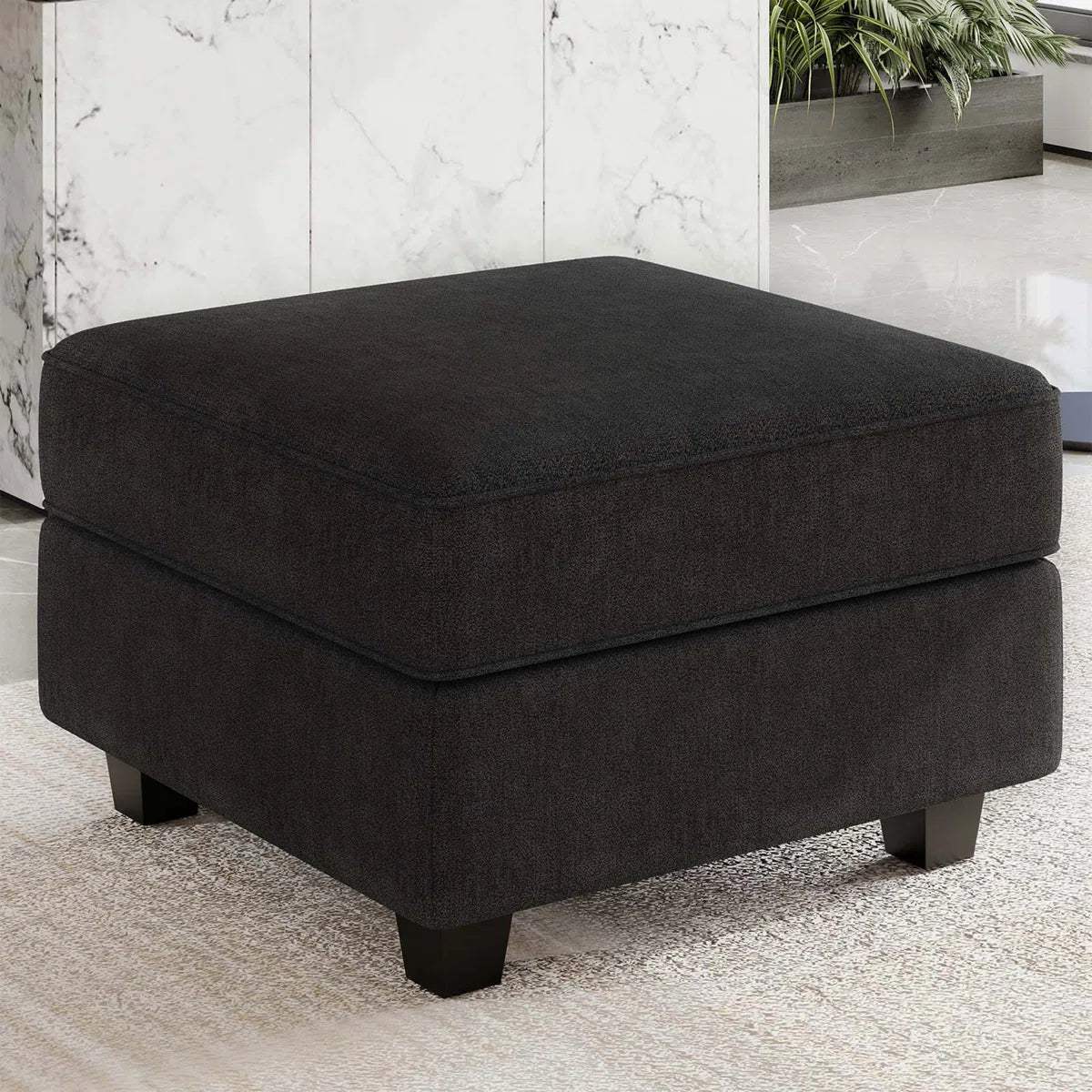 26" Black Polyester Blend Storage Ottoman - Homeroots - Flyclothing LLC