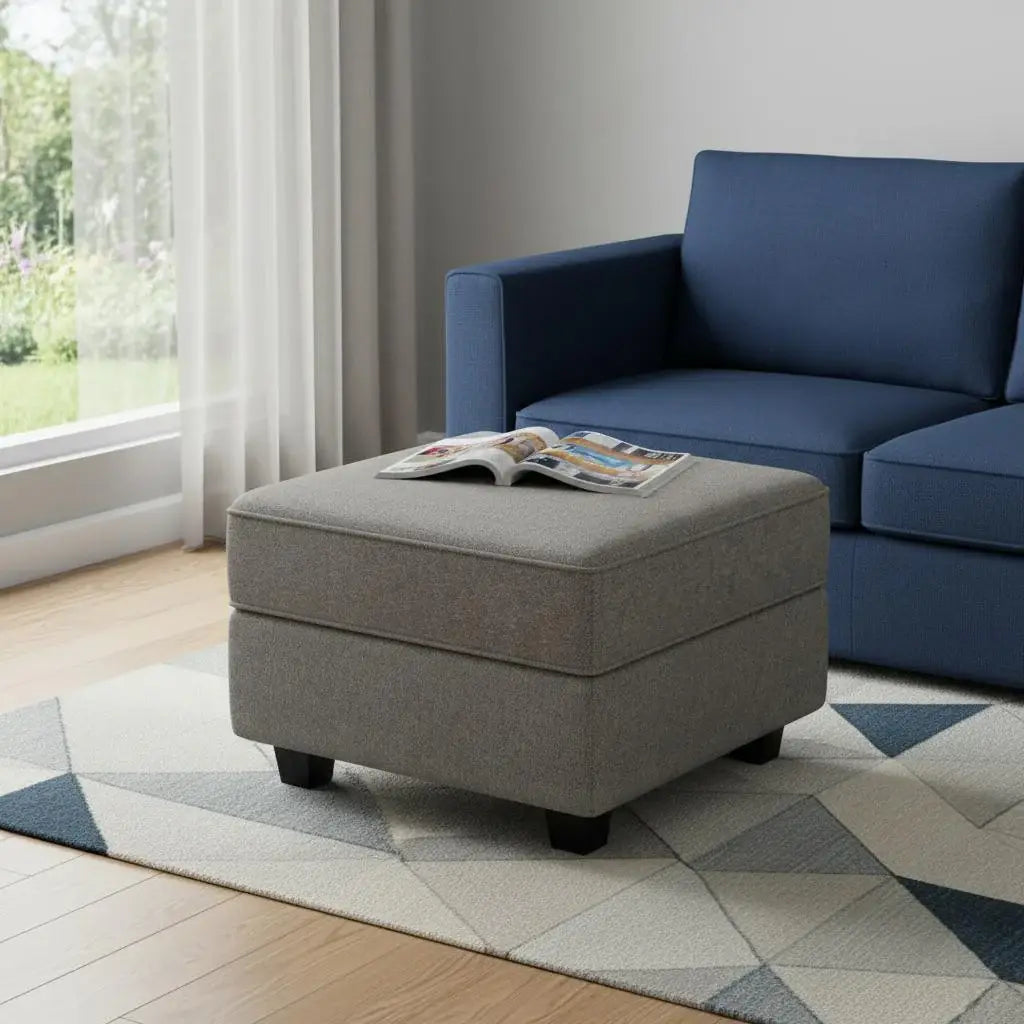 26" Light Gray and Black Polyester Blend Storage Ottoman - Homeroots - Flyclothing LLC