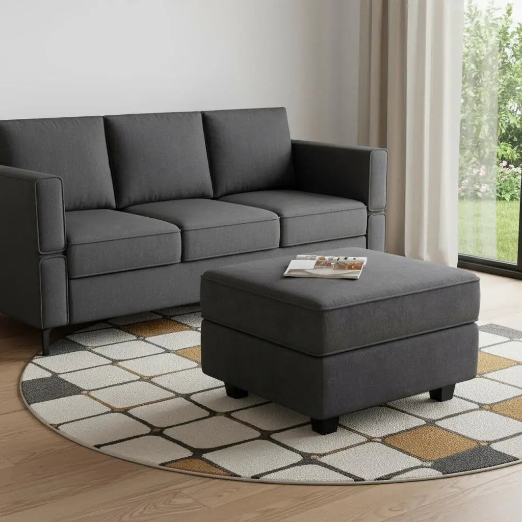 26" Gray and Black Polyester Blend Storage Ottoman - Homeroots - Flyclothing LLC