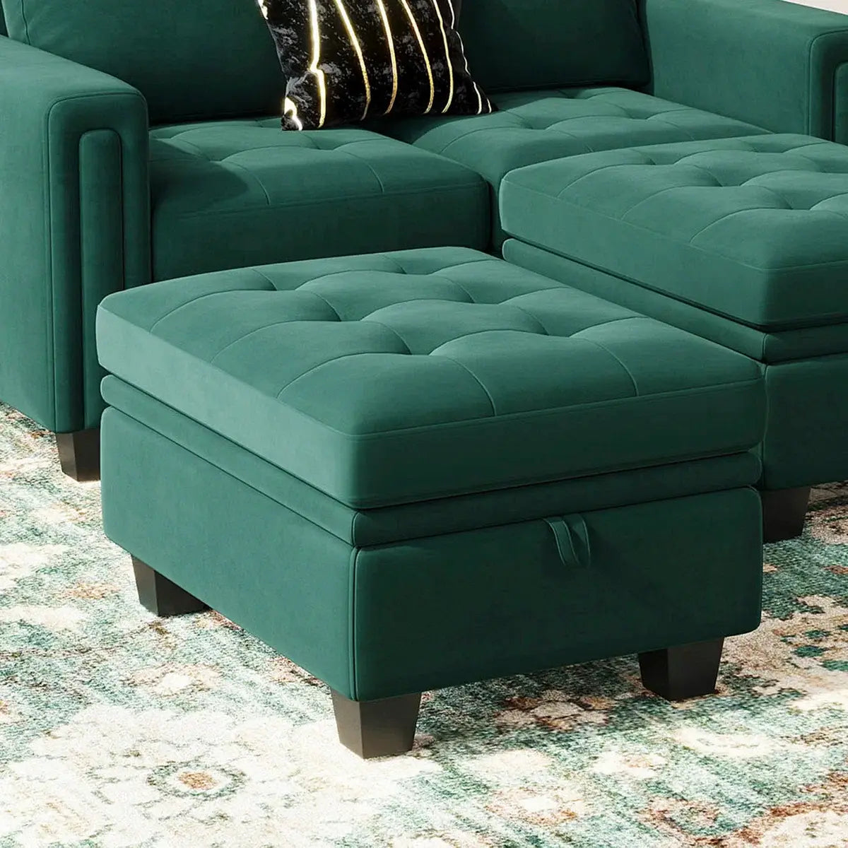 32" Green and Black Velvet Tufted Storage Ottoman - Homeroots - Flyclothing LLC