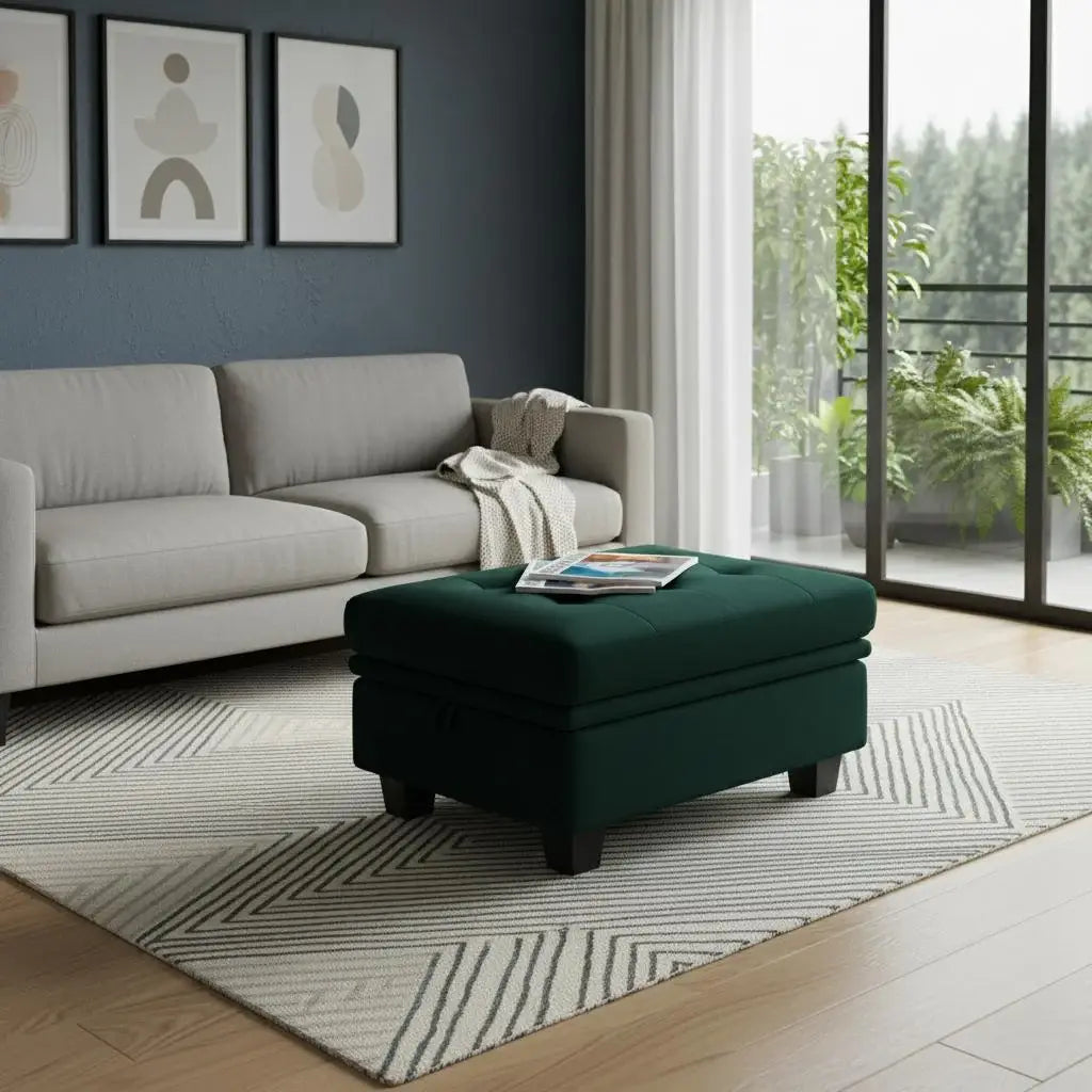32" Green and Black Velvet Tufted Storage Ottoman - Homeroots - Flyclothing LLC