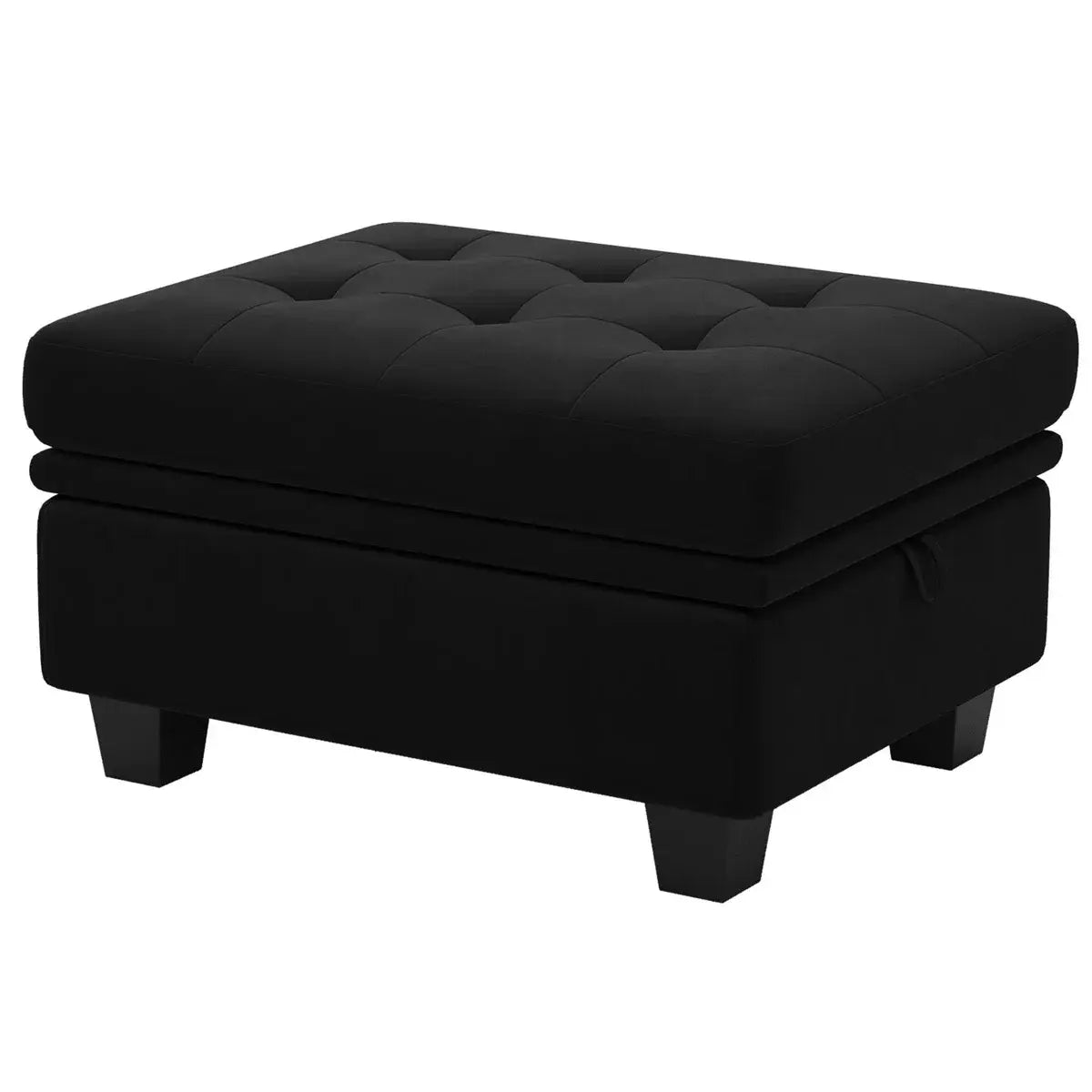 32" Black Velvet Tufted Storage Ottoman - Homeroots - Flyclothing LLC