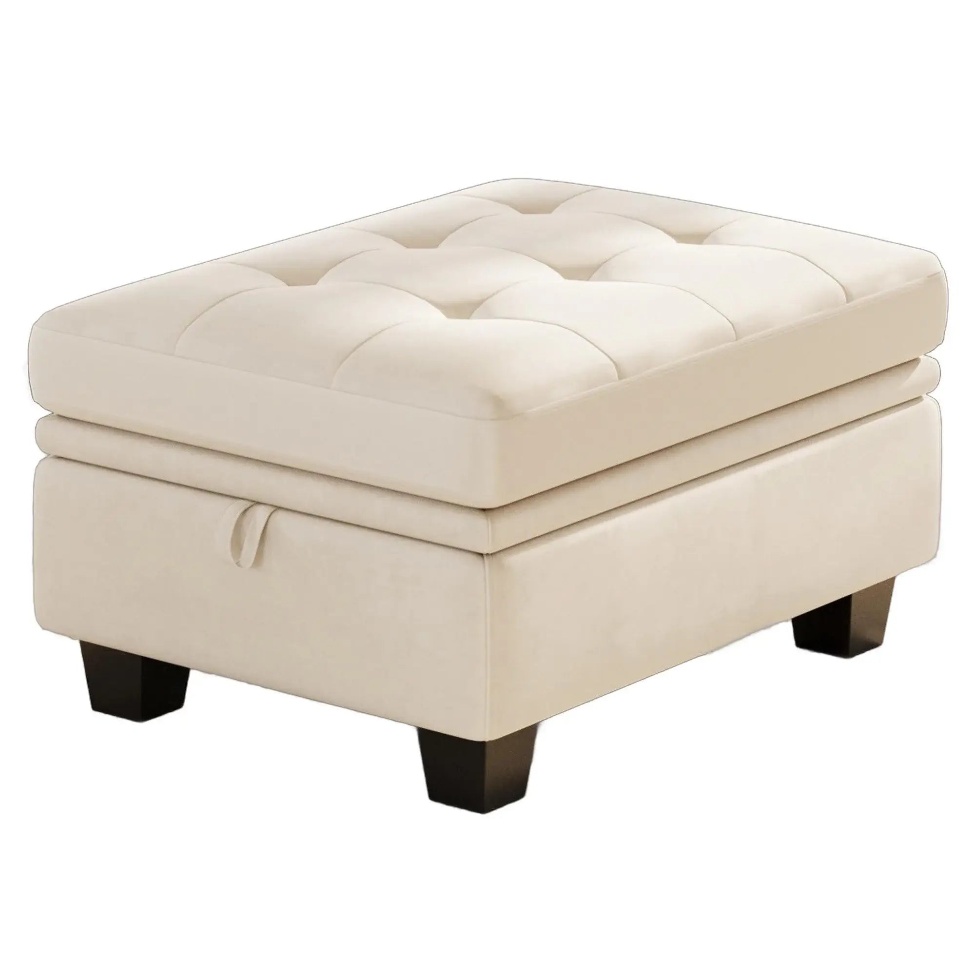 32" Beige and Black Velvet Tufted Storage Ottoman - Homeroots - Flyclothing LLC