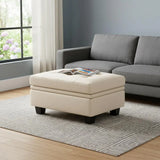 32" Beige and Black Velvet Tufted Storage Ottoman - Homeroots - Flyclothing LLC