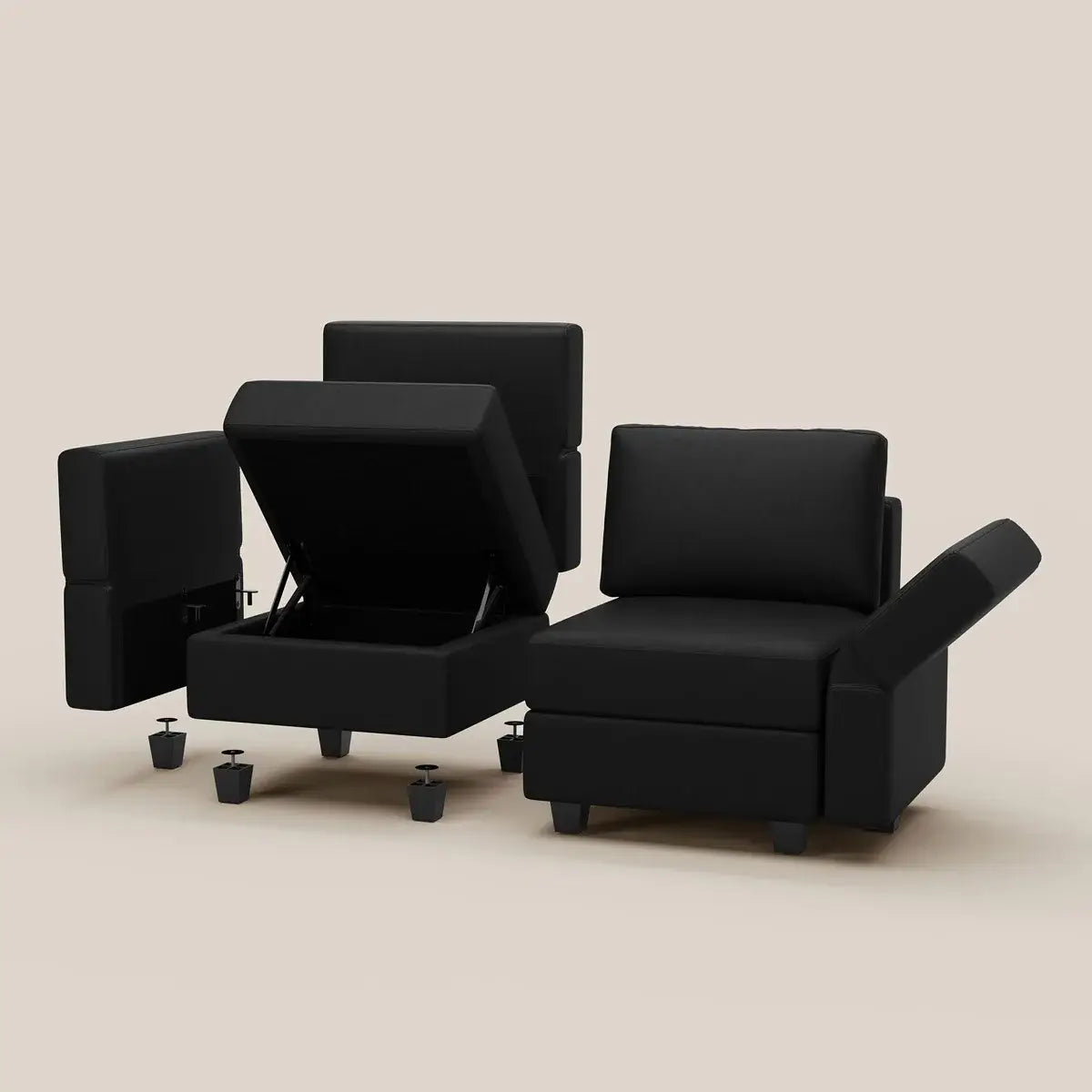 26" Black Faux Leather Storage Ottoman - Homeroots - Flyclothing LLC