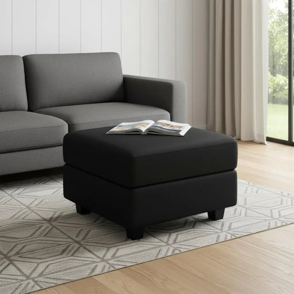 26" Black Faux Leather Storage Ottoman - Homeroots - Flyclothing LLC