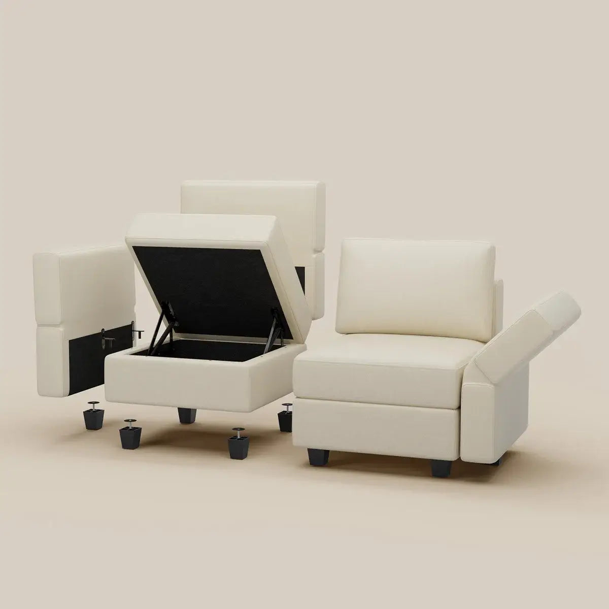 26" Beige and Black Faux Leather Storage Ottoman - Homeroots - Flyclothing LLC