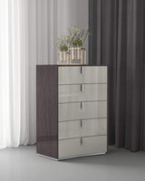 31" Chestnut And Light Gray Wood Five Drawer Dresser - HomeRoots - Flyclothing LLC