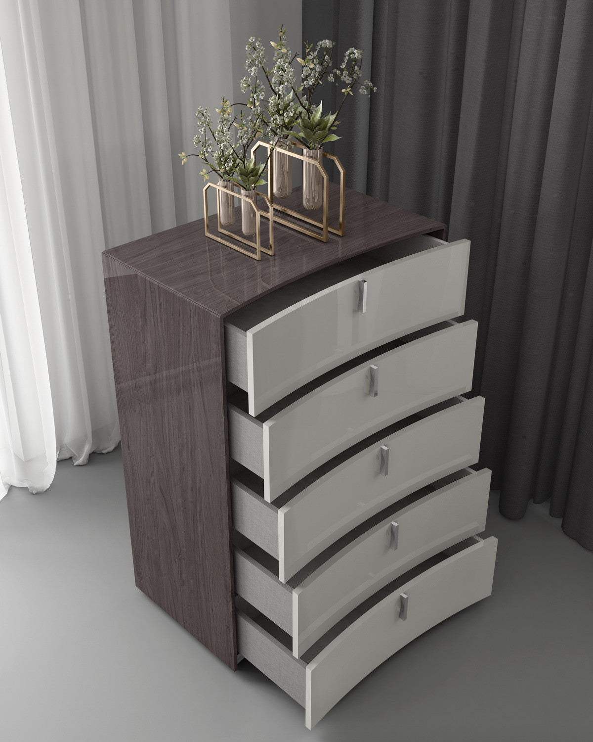 31" Chestnut And Light Gray Wood Five Drawer Dresser - HomeRoots - Flyclothing LLC