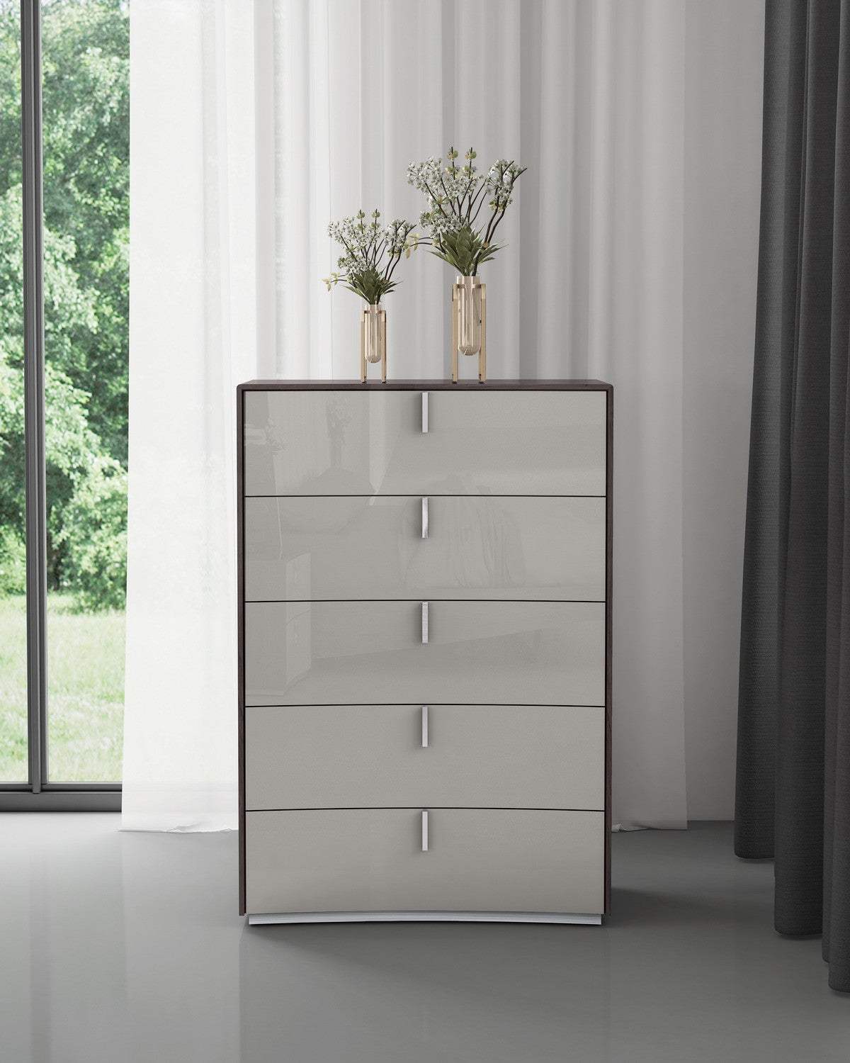 31" Chestnut And Light Gray Wood Five Drawer Dresser - HomeRoots - Flyclothing LLC