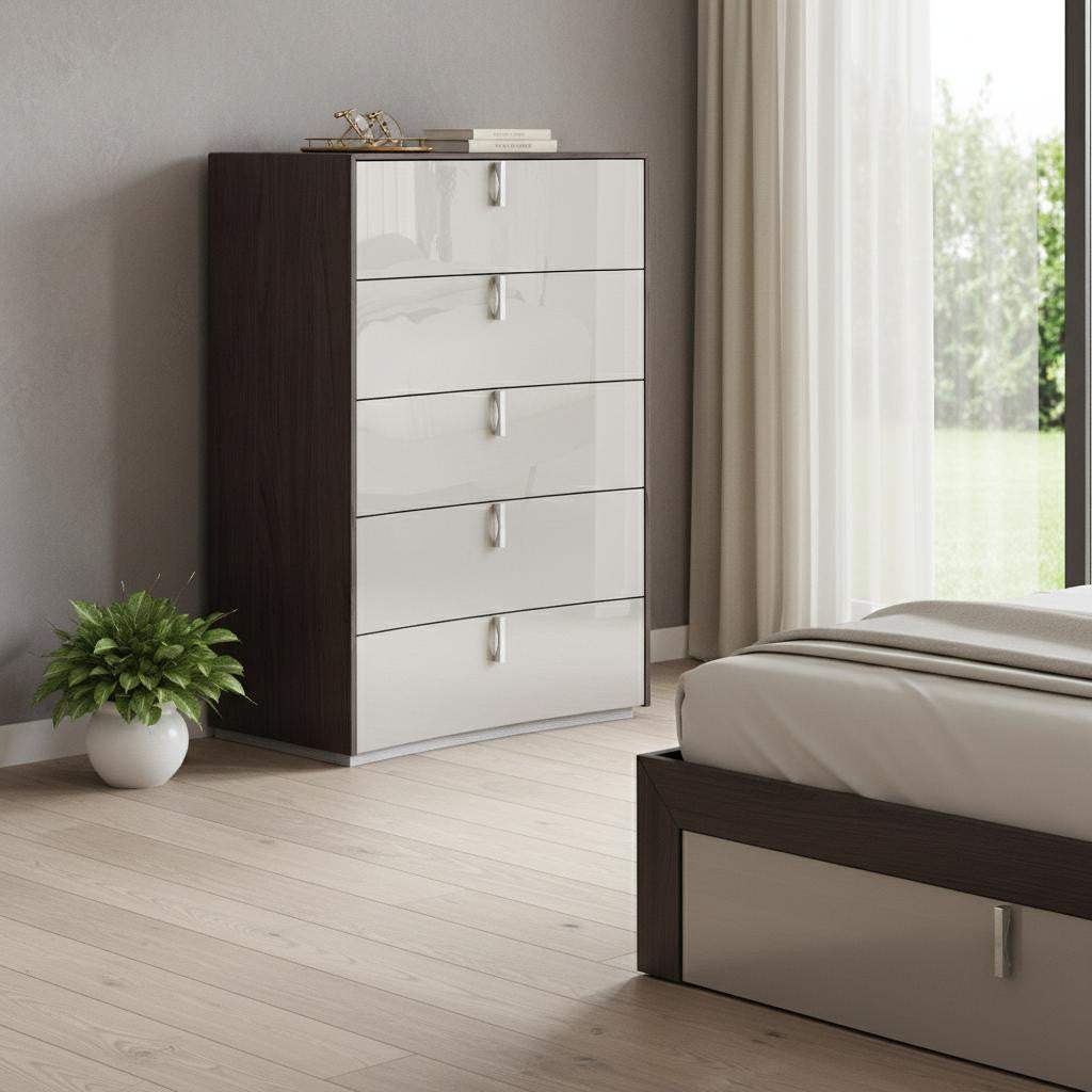31" Chestnut And Light Gray Wood Five Drawer Dresser - HomeRoots - Flyclothing LLC