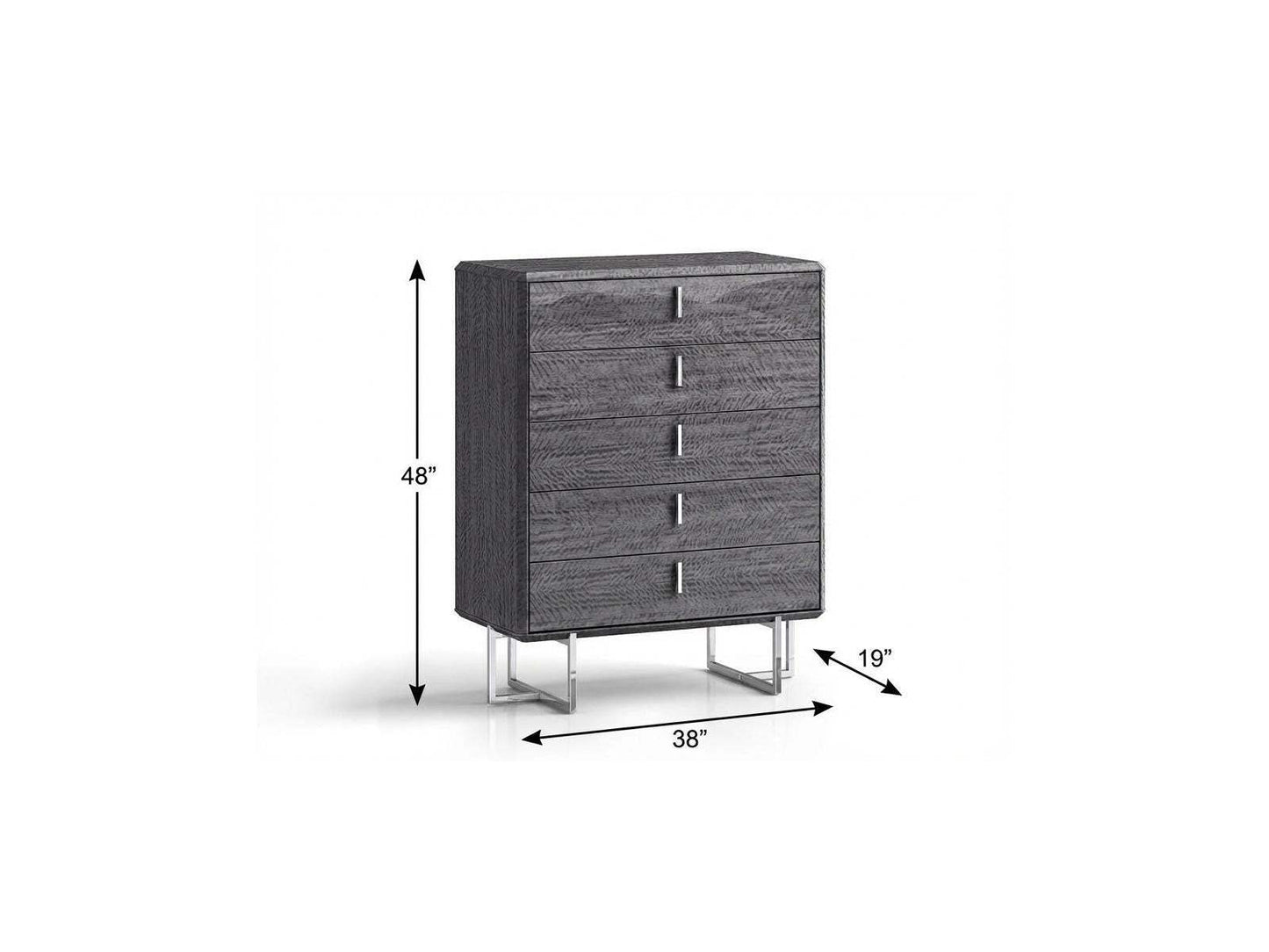 38" Gray Wood Five Drawer Dresser - HomeRoots - Flyclothing LLC