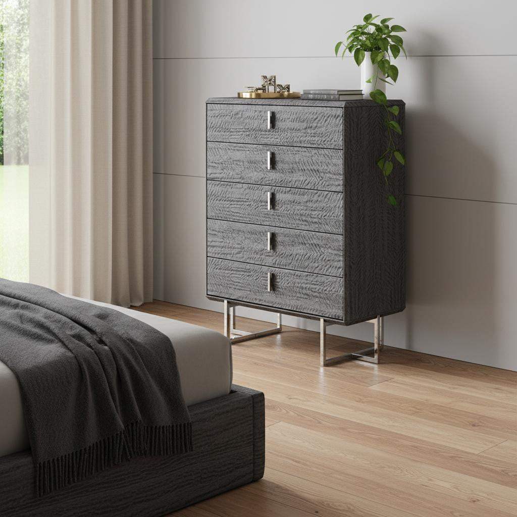 38" Gray Wood Five Drawer Dresser - HomeRoots - Flyclothing LLC