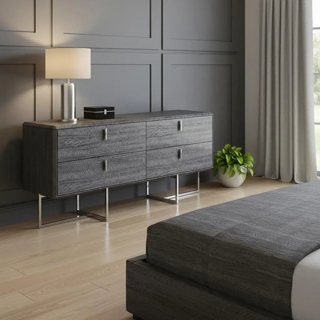 70" Gray Wood Four Drawer Double Dresser - Homeroots - Flyclothing LLC