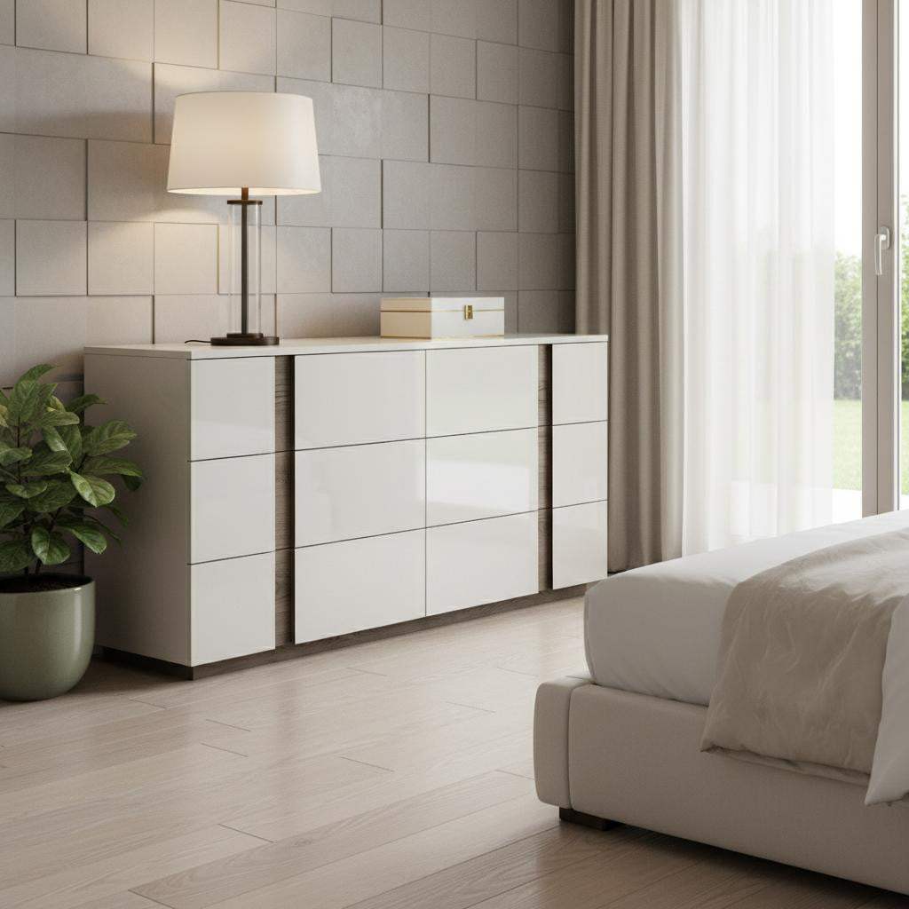60" Light Gray And Walnut Wood Six Drawer Double Dresser - HomeRoots - Flyclothing LLC