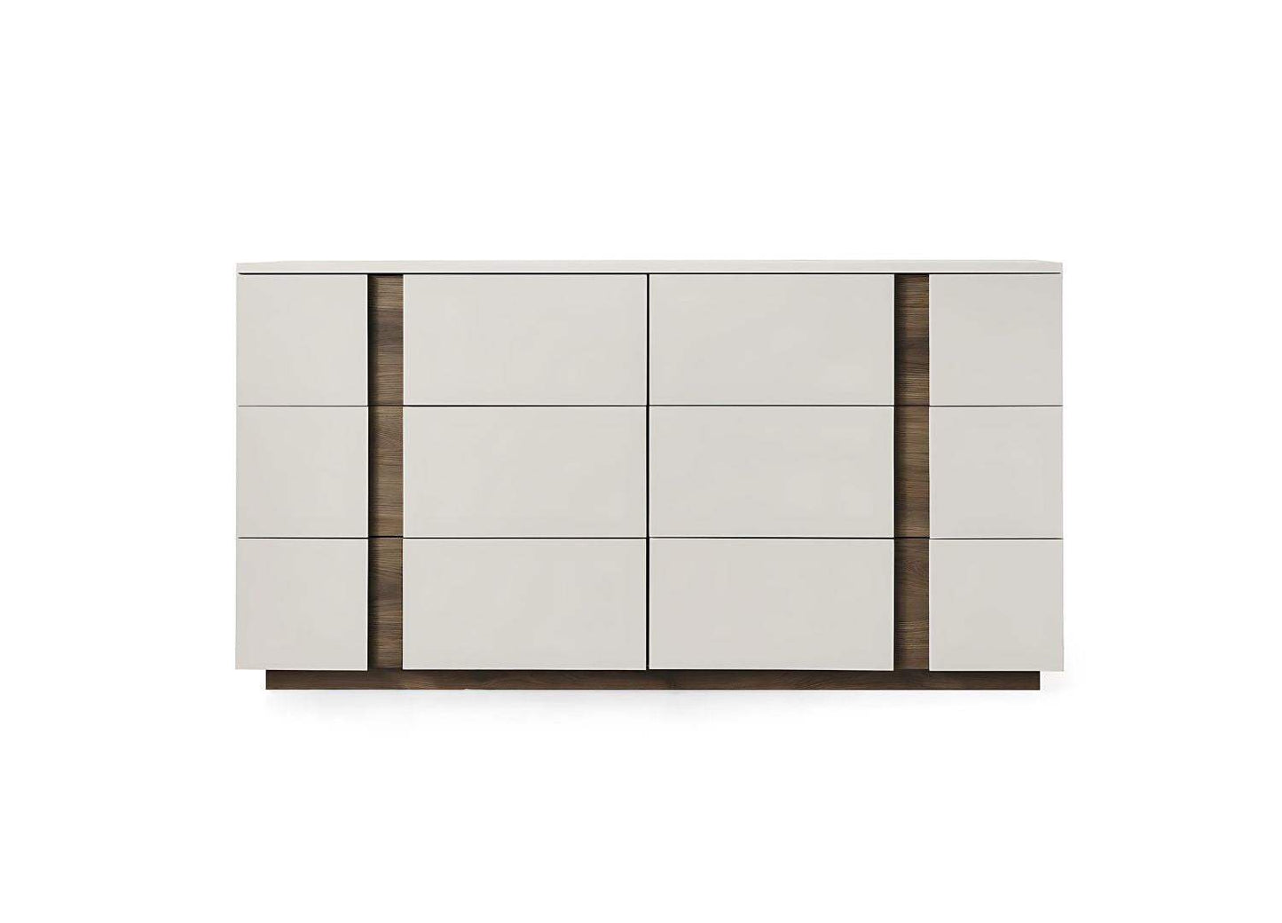 60" Light Gray And Walnut Wood Six Drawer Double Dresser - HomeRoots - Flyclothing LLC