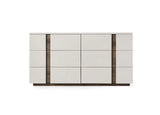 60" Light Gray And Walnut Wood Six Drawer Double Dresser - HomeRoots - Flyclothing LLC