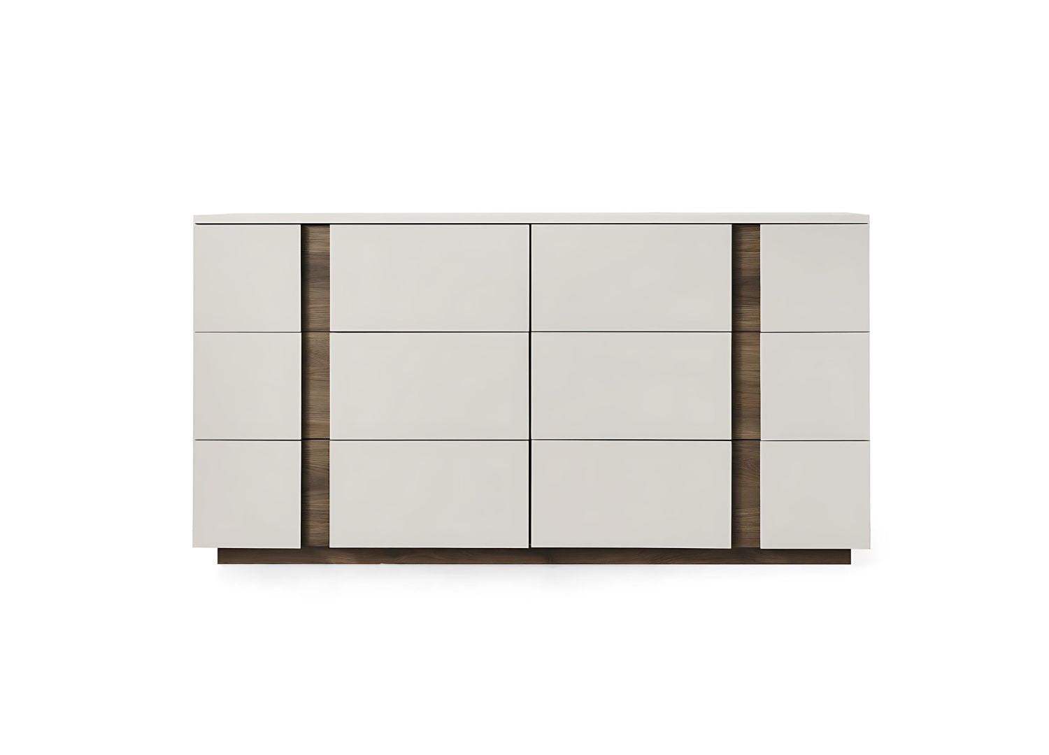 60" Light Gray And Walnut Wood Six Drawer Double Dresser - HomeRoots - Flyclothing LLC