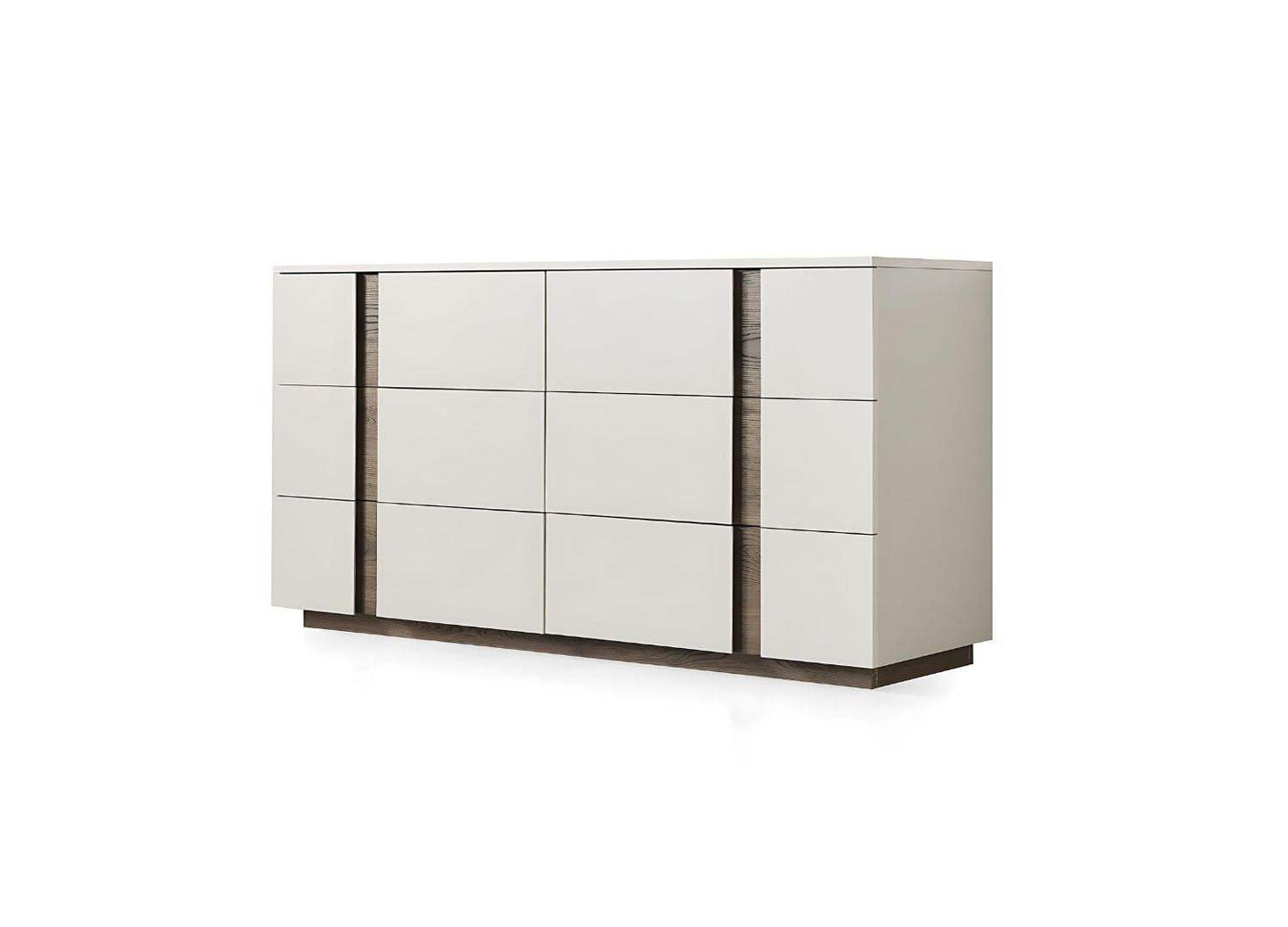 60" Light Gray And Walnut Wood Six Drawer Double Dresser - HomeRoots - Flyclothing LLC