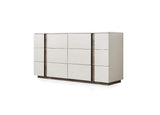 60" Light Gray And Walnut Wood Six Drawer Double Dresser - HomeRoots - Flyclothing LLC
