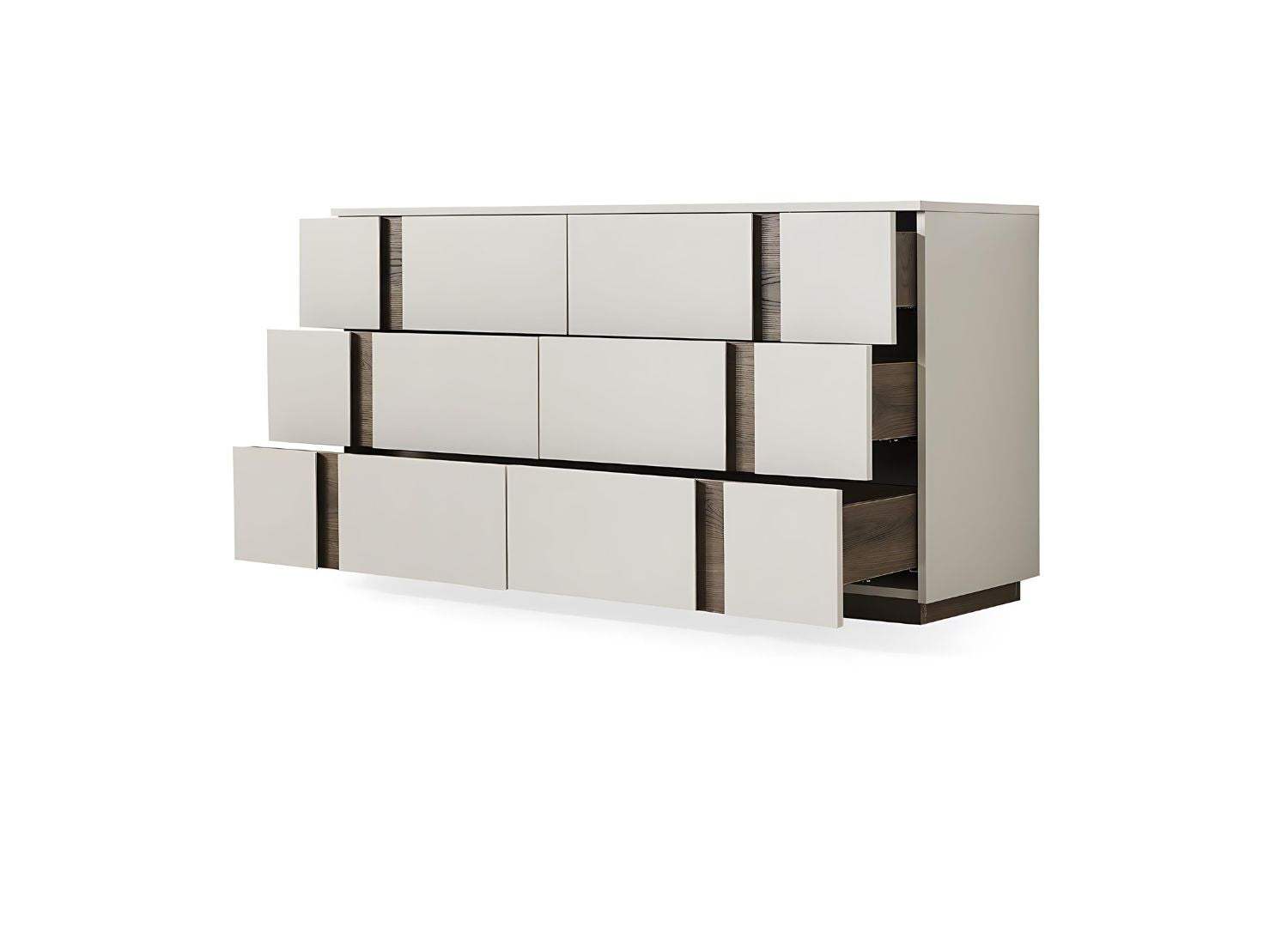 60" Light Gray And Walnut Wood Six Drawer Double Dresser - HomeRoots - Flyclothing LLC
